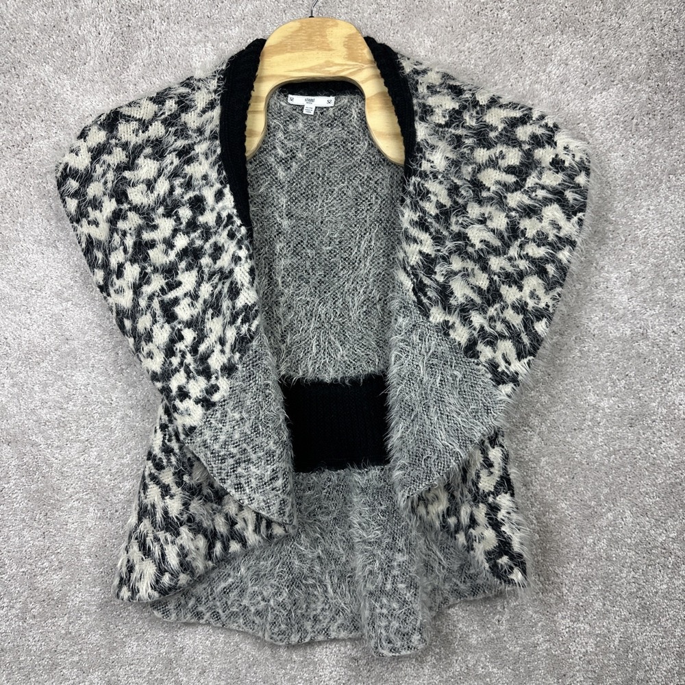 Sioni Womens Open Front Fuzzy Shrug Black Sleeveless Cardigan Size PS/PM